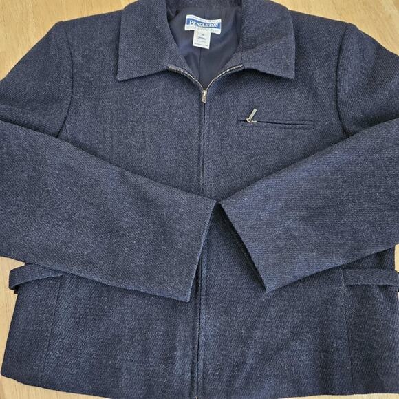 Pendleton VTG Jacket/Blazer 100% Virgin Wool Zip - Navy Blue - Petite 10 - EUC - Picture 7 of 9